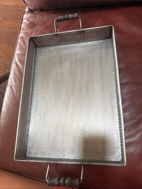 Not Rated Silver Mesh Serving Tray with Wooden Handles